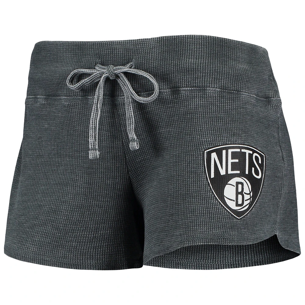 Women's Concepts Sport Charcoal/White Brooklyn Nets Resurgence Slub Burnout Raglan T-Shirt & Shorts Sleep Set