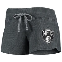 Women's Concepts Sport Charcoal/White Brooklyn Nets Resurgence Slub Burnout Raglan T-Shirt & Shorts Sleep Set