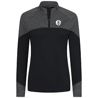 Women's Levelwear Black Brooklyn Nets Classic Stripes Quarter-Zip Top