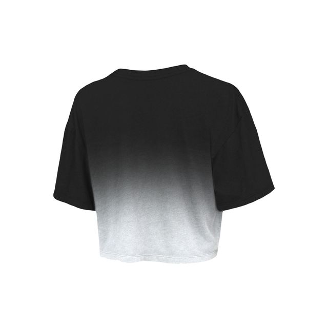 T-shirt court pour femme Majestic Threads Noir/Blanc Brooklyn Nets Repeat Dip-Dye
