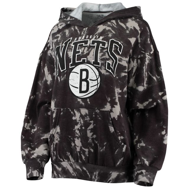 Majestic Threads Sweat à capuche noir Brooklyn Nets Burble Tie-Dye Tri-Blend pour femme