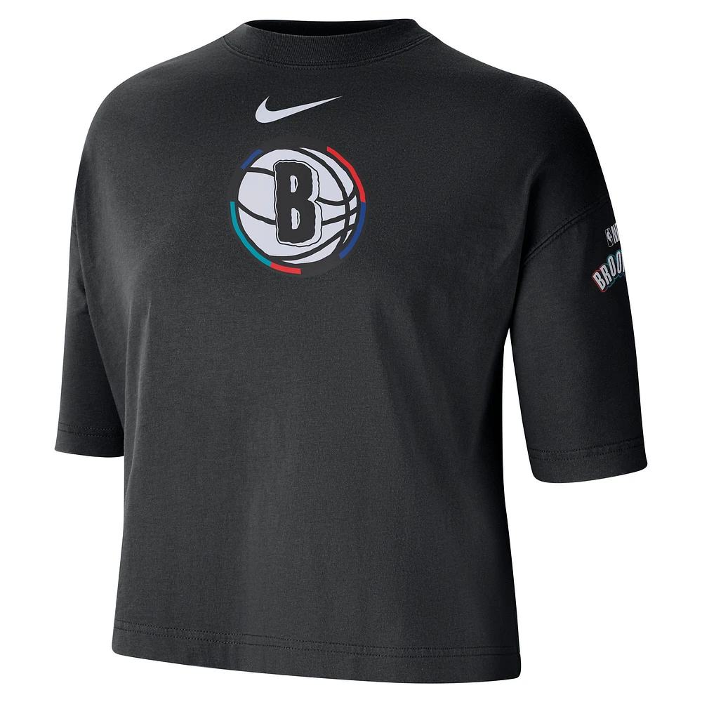Women's Nike Black Brooklyn Nets 2024/25 City Edition Courtside Boxy T-Shirt