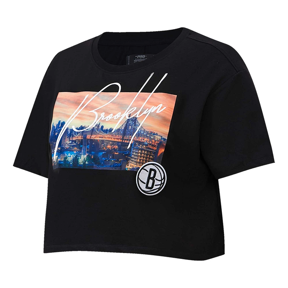 Women's Pro Standard Black Brooklyn Nets Cityscape Crop Boxy T-Shirt