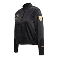 Women's Pro Standard Black Brooklyn Nets Glam Satin Full-Snap Varsity Jacket