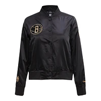 Women's Pro Standard Black Brooklyn Nets Glam Satin Full-Snap Varsity Jacket