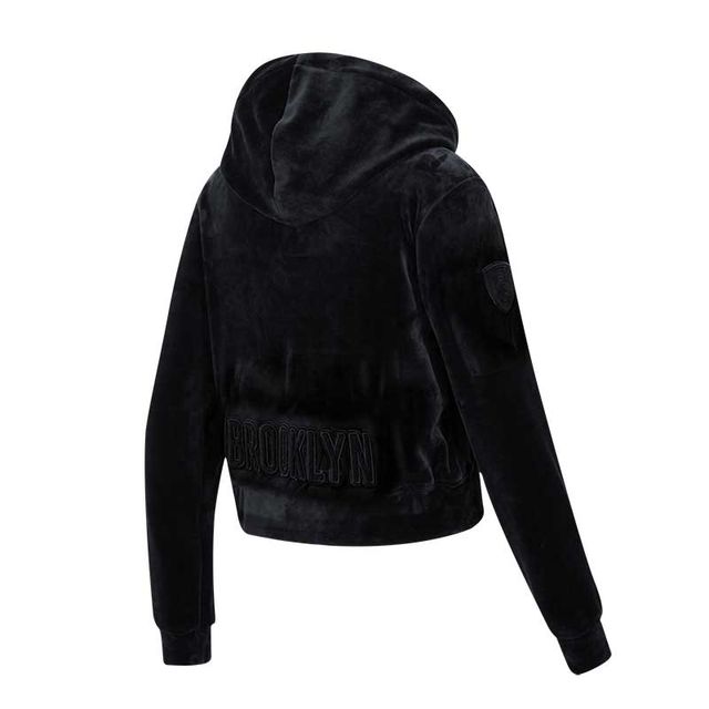 Sweat à capuche entièrement zippé en velours noir triple Pro Standard Brooklyn Nets pour femmes