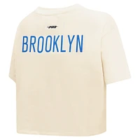 Women's Pro Standard Cream Brooklyn Nets Retro Striper SJ Cropped Boxy T-Shirt
