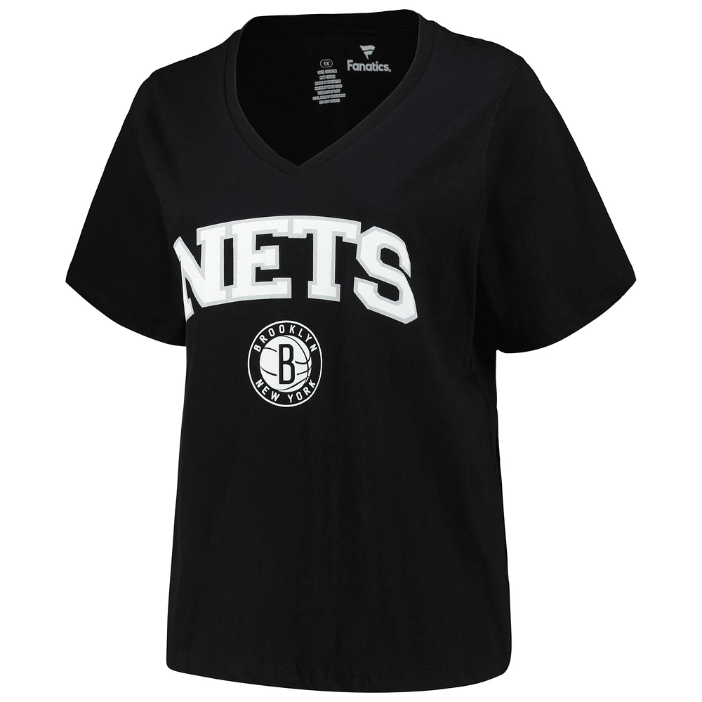 Women's Profile Black Brooklyn Nets Plus Arch Over Logo V-Neck T-Shirt