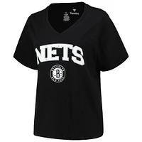 Women's Profile Black Brooklyn Nets Plus Arch Over Logo V-Neck T-Shirt