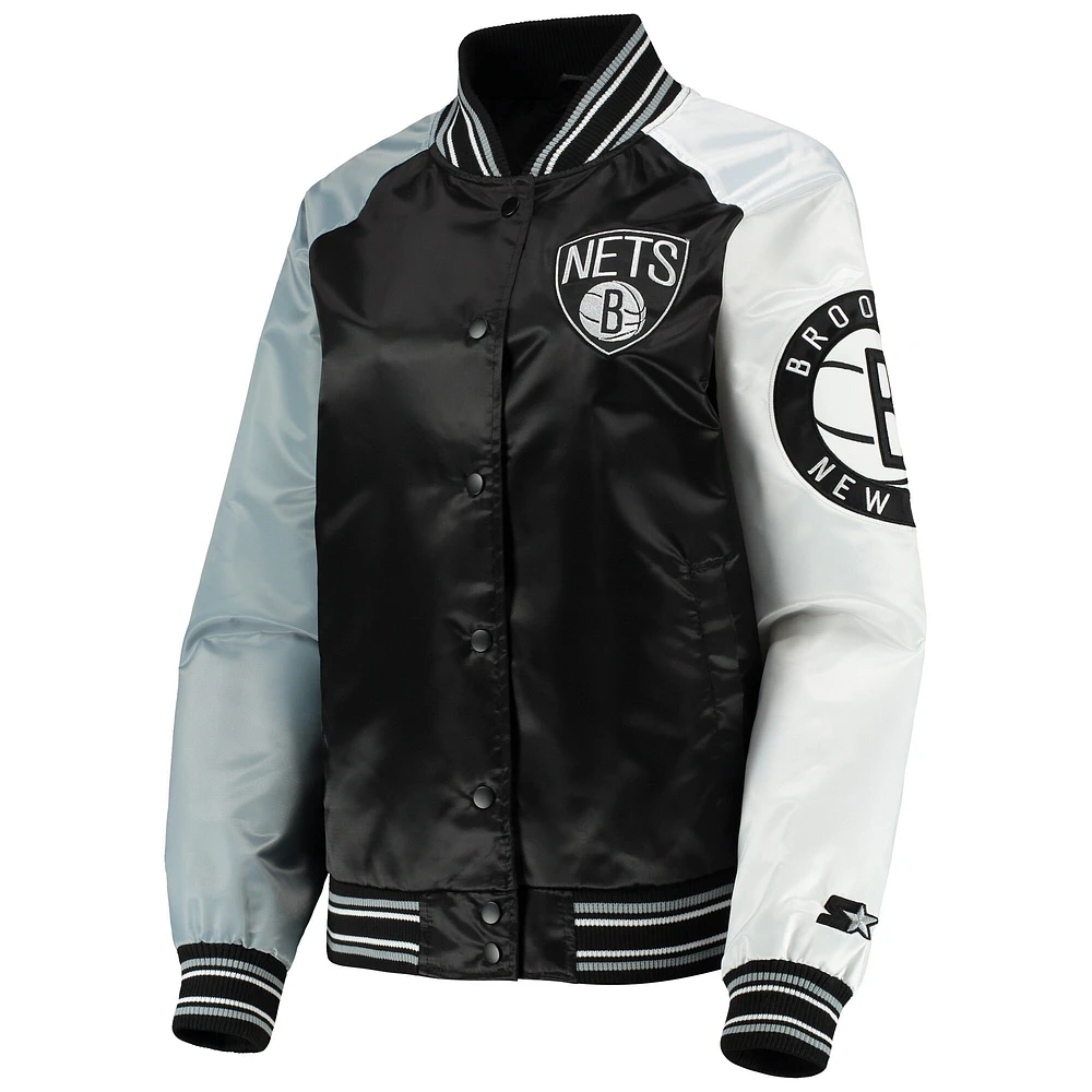 Women's Starter Black/Gray Brooklyn Nets The Prospect Raglan Full-Snap Jacket