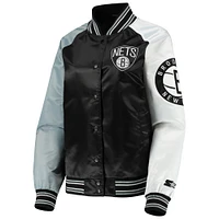 Women's Starter Black/Gray Brooklyn Nets The Prospect Raglan Full-Snap Jacket