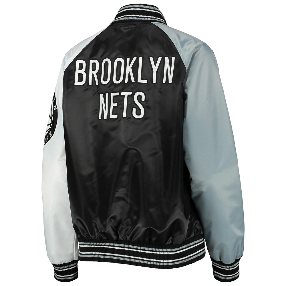 Women's Starter Black/Gray Brooklyn Nets The Prospect Raglan Full-Snap Jacket