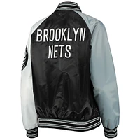Women's Starter Black/Gray Brooklyn Nets The Prospect Raglan Full-Snap Jacket