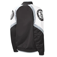 Women's Starter Black/Silver Brooklyn Nets Fan Girl Satin Raglan Full-Zip Jacket