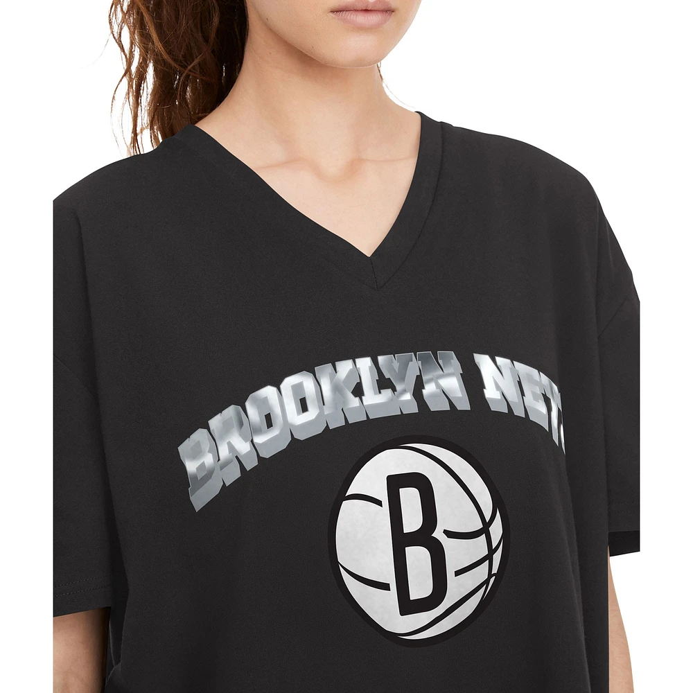 Women's Tommy Jeans Black Brooklyn Nets Ashley V-Neck T-Shirt