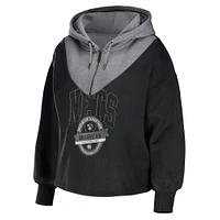 Women's WEAR by Erin Andrews Black Brooklyn Nets Pieced Quarter-Zip Hoodie Jacket