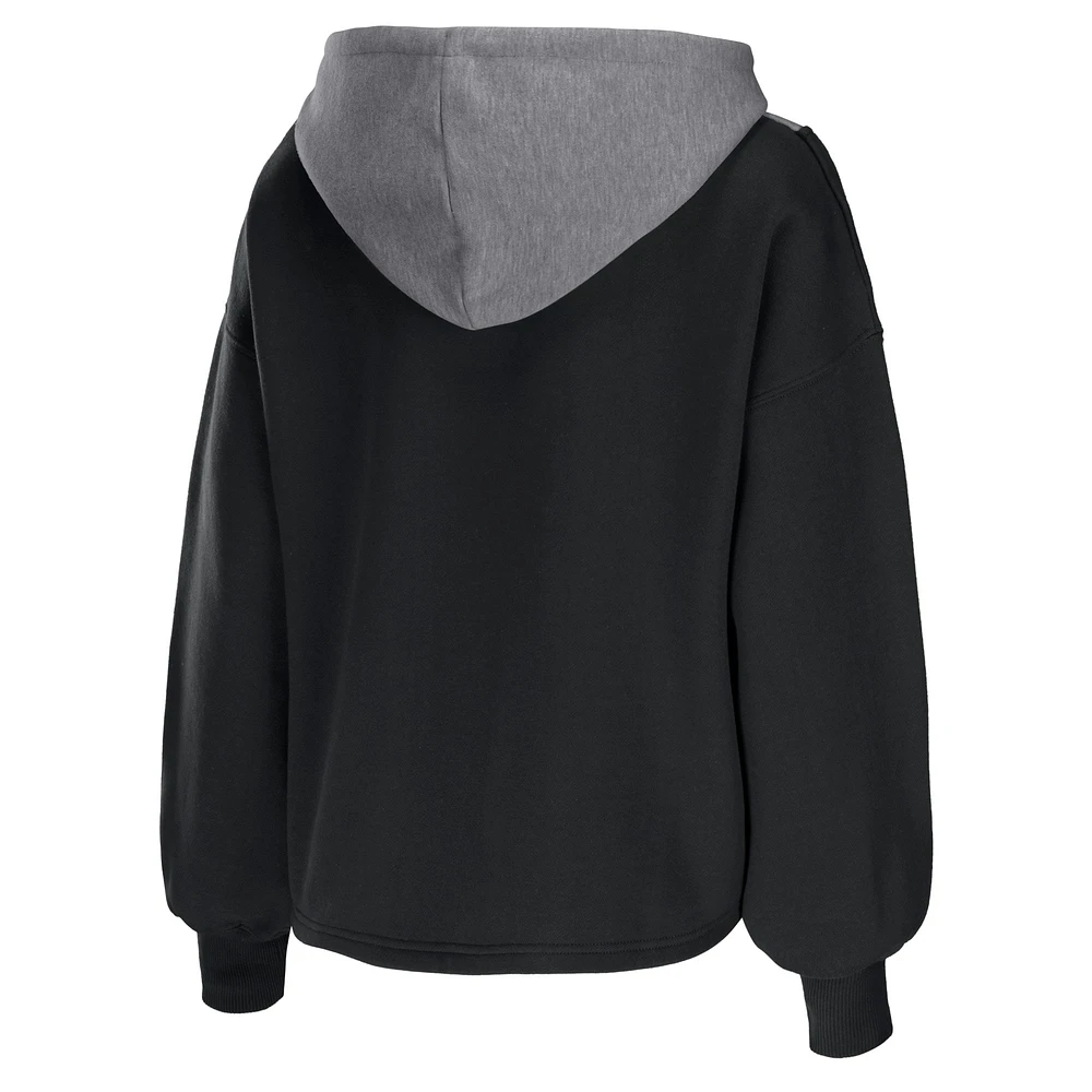 Women's WEAR by Erin Andrews Black Brooklyn Nets Pieced Quarter-Zip Hoodie Jacket