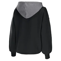 Women's WEAR by Erin Andrews Black Brooklyn Nets Pieced Quarter-Zip Hoodie Jacket