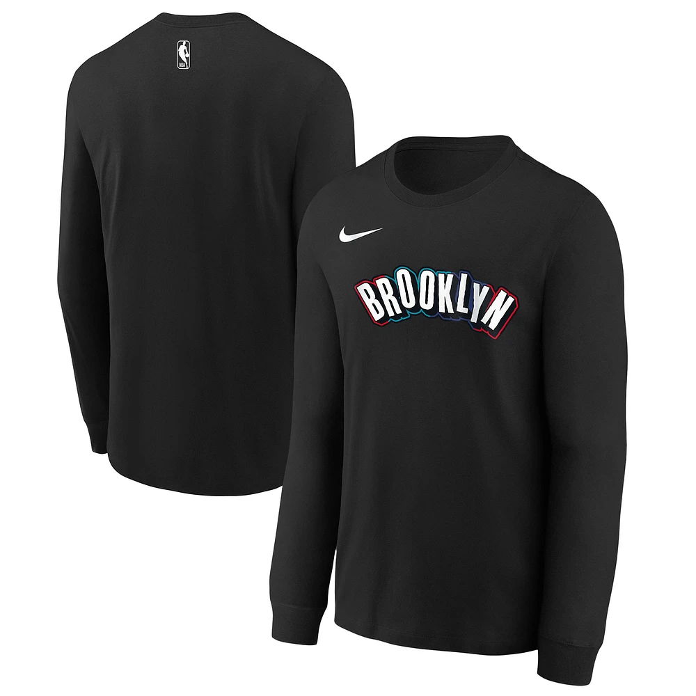 Youth Nike Black Brooklyn Nets 2024/25 City Edition Wordmark Performance Long Sleeve T-Shirt
