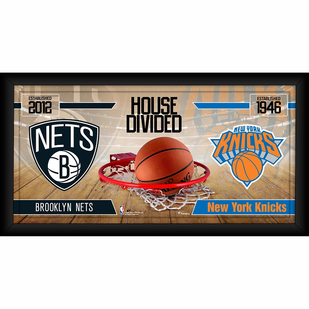 Brooklyn Nets vs. New York Knicks Framed 10" x 20" House Divided Collage