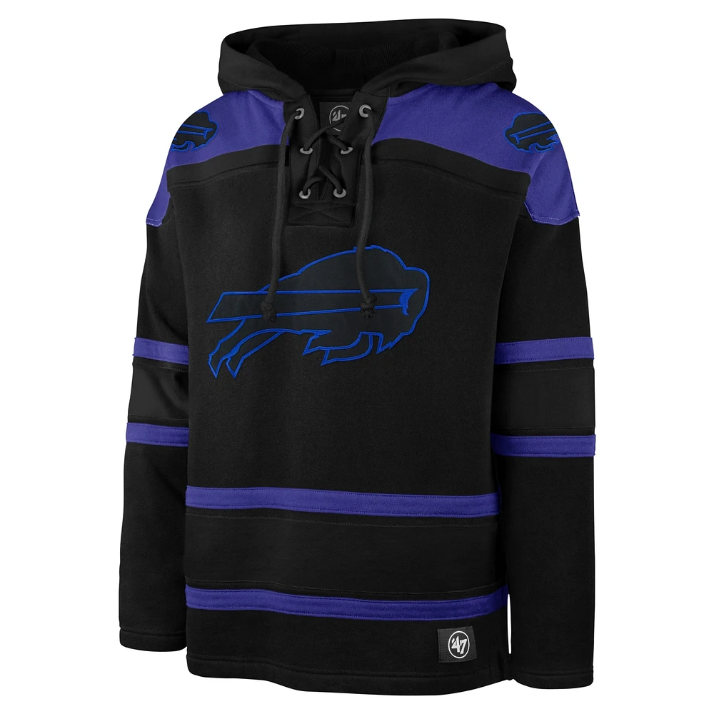 Men's '47 Black Buffalo Bills Dark Pop Lace-Up Pullover Hoodie