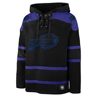 Men's '47 Black Buffalo Bills Dark Pop Lace-Up Pullover Hoodie