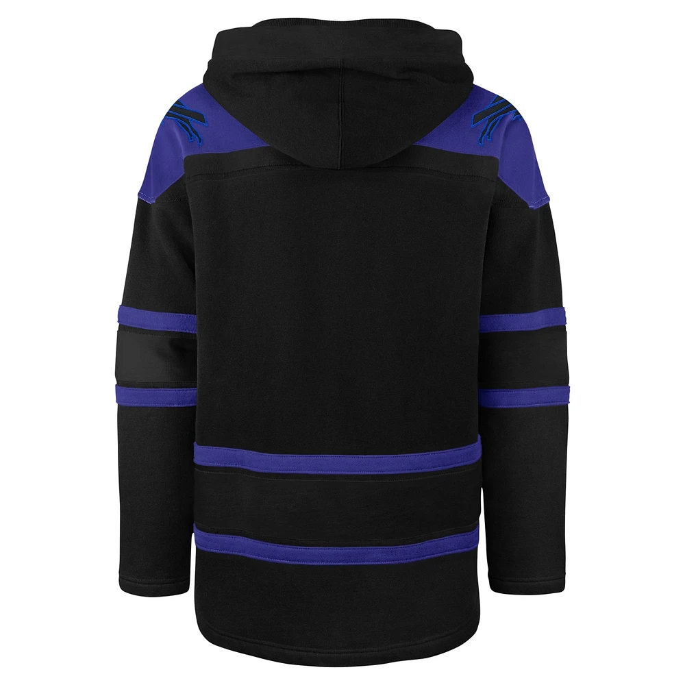 Men's '47 Black Buffalo Bills Dark Pop Lace-Up Pullover Hoodie