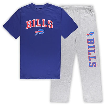 Ensemble de nuit pour homme Concepts Sport Royal/Heather Grey Buffalo Bills Big & Tall T-shirt et pantalon