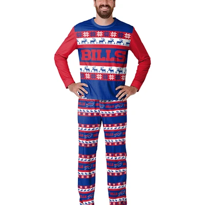 Men's  FOCO Royal Buffalo Bills Wordmark Ugly Pajama Set