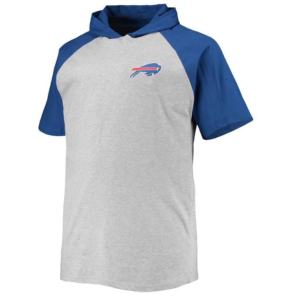 Men's Heathered Gray/Royal Buffalo Bills Big & Tall Raglan Short Sleeve Pullover Hoodie