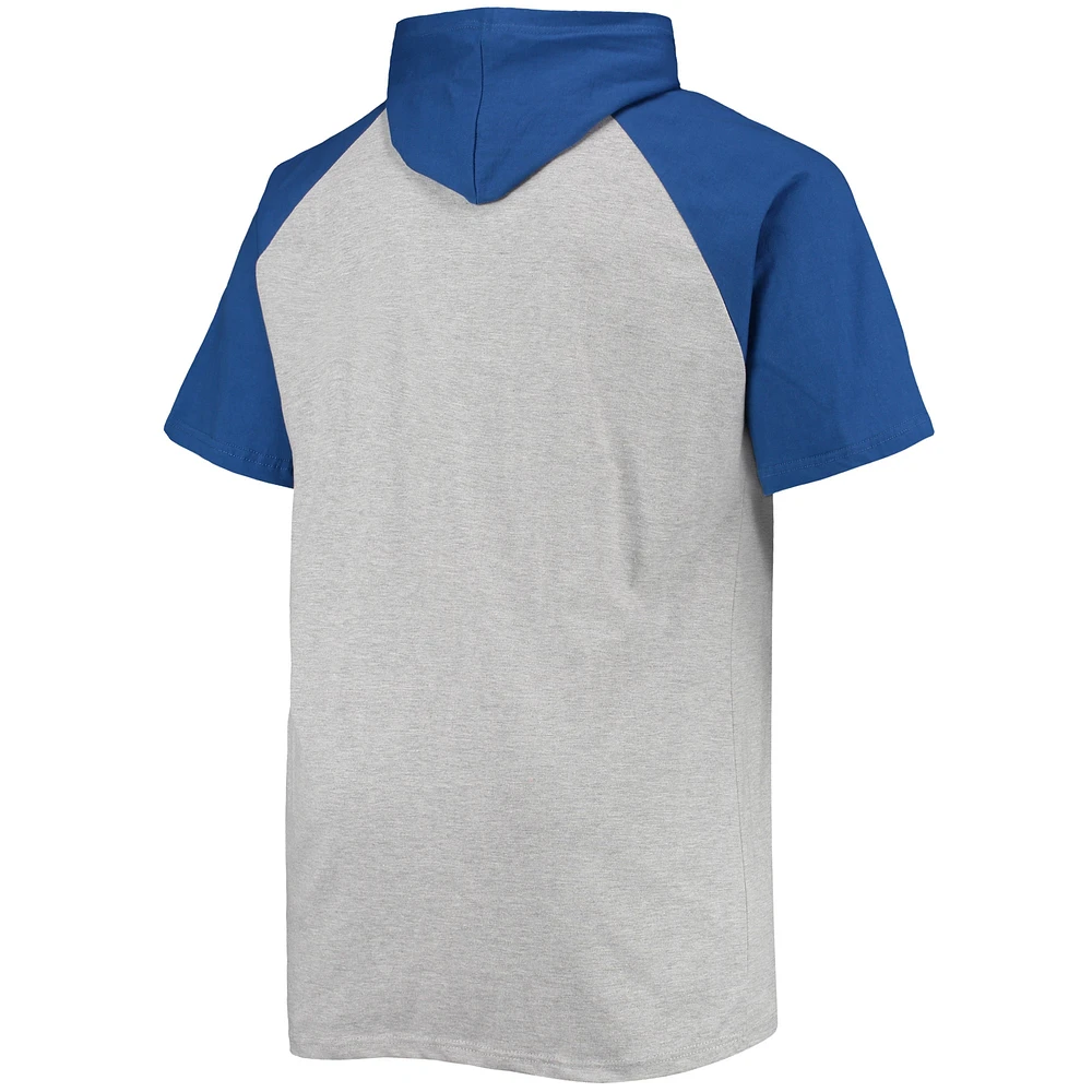 Men's Heathered Gray/Royal Buffalo Bills Big & Tall Raglan Short Sleeve Pullover Hoodie