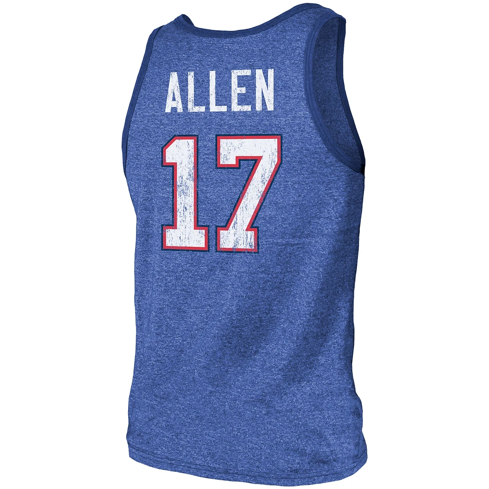 Men's Majestic Threads Josh Allen Royal Buffalo Bills Name & Number Tri-Blend Tank Top