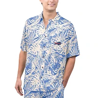 Chemise boutonnée de fête à imprimé Monstera délavée au sable Margaritaville Royal Buffalo Bills pour hommes