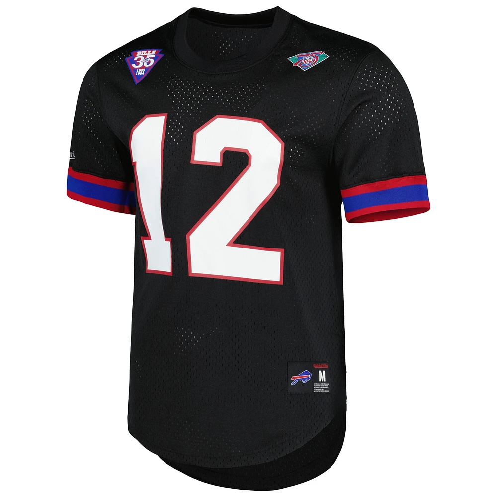 Men's Mitchell & Ness Jim Kelly Black Buffalo Bills Retired Player Name Number Mesh Top