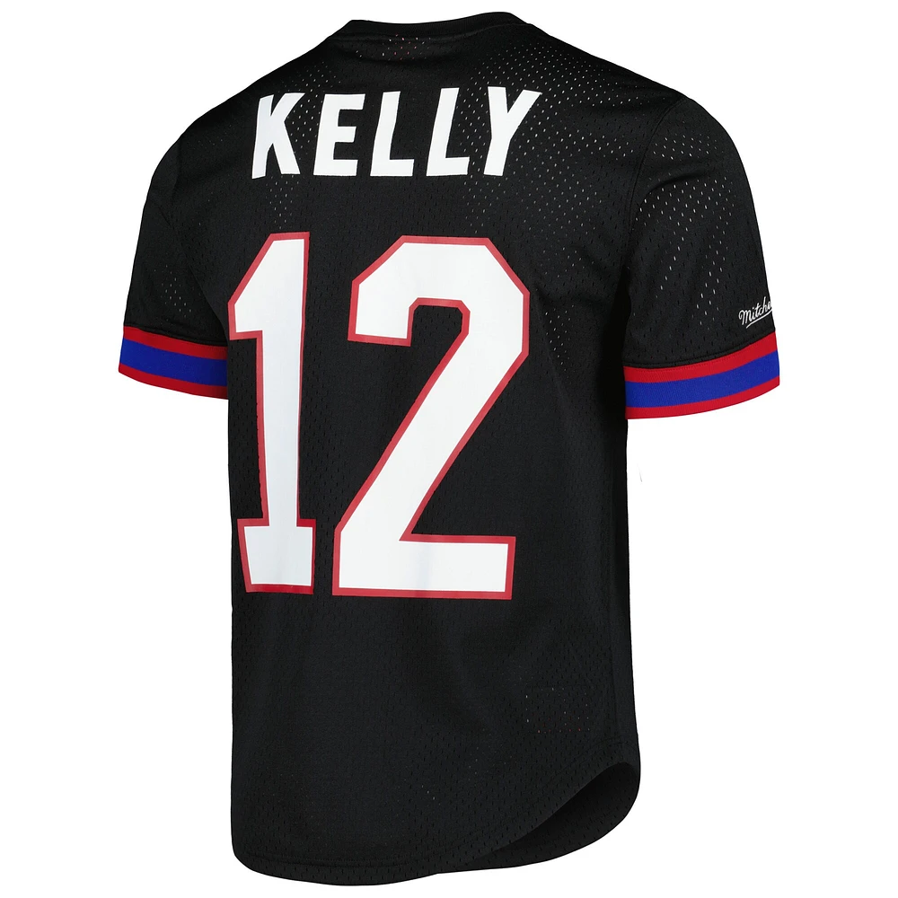 Men's Mitchell & Ness Jim Kelly Black Buffalo Bills Retired Player Name Number Mesh Top