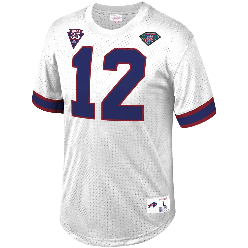Men's Mitchell & Ness Jim Kelly White Buffalo Bills Retired Player Name Number Mesh Top