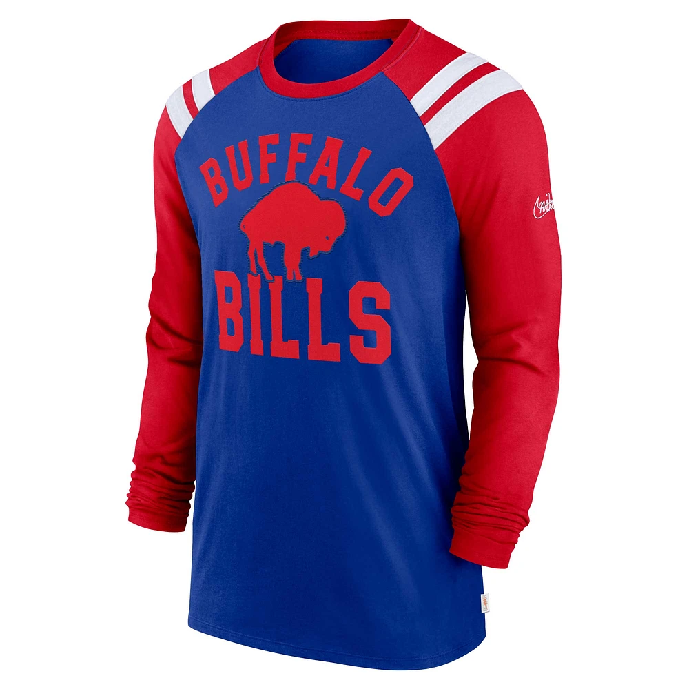 T-shirt à manches longues raglan arc classique Nike Royal Buffalo Bills Rewind pour homme