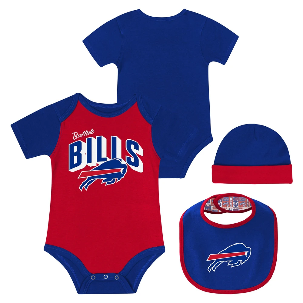 Ensemble body, bavoir et bonnet en tricot pour nouveau-né bébé Buffalo Bills Dynamic Duo