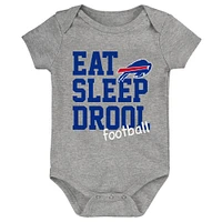 Newborn & Infant Red/Royal/Heather Gray Buffalo Bills Three-Pack Eat, Sleep Drool Retro Bodysuit Set