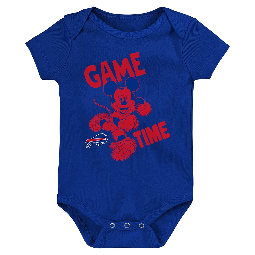 Newborn & Infant Royal/Red/Gray Buffalo Bills Three-Piece Disney Game Time Bodysuit Set