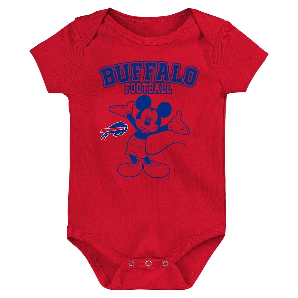 Newborn & Infant Royal/Red/Gray Buffalo Bills Three-Piece Disney Game Time Bodysuit Set