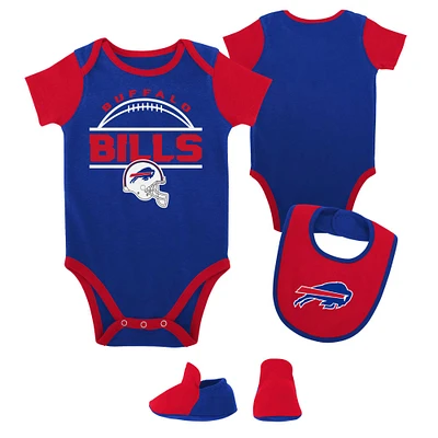 Ensemble trois pièces body, bavoir et chaussons Royal Buffalo Bills Home Field Advantage pour nouveau-nés nourrissons