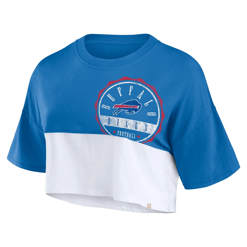 Women's Fanatics Royal/White Buffalo Bills Boxy Color Split Cropped T-Shirt