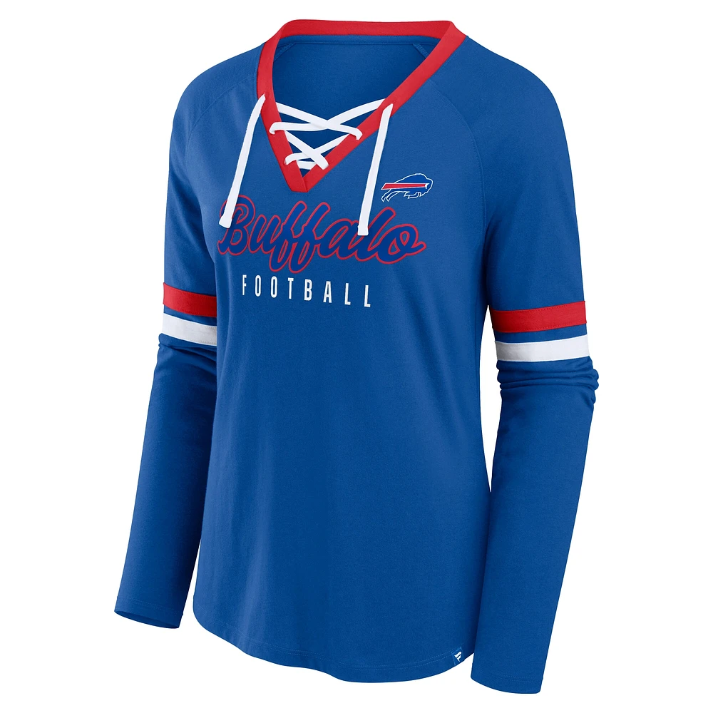Women's Fanatics Royal Buffalo Bills Plus Won & Done Lace-Up V-Neck Long Sleeve T-Shirt