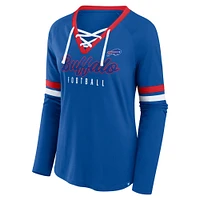 Women's Fanatics Royal Buffalo Bills Plus Won & Done Lace-Up V-Neck Long Sleeve T-Shirt