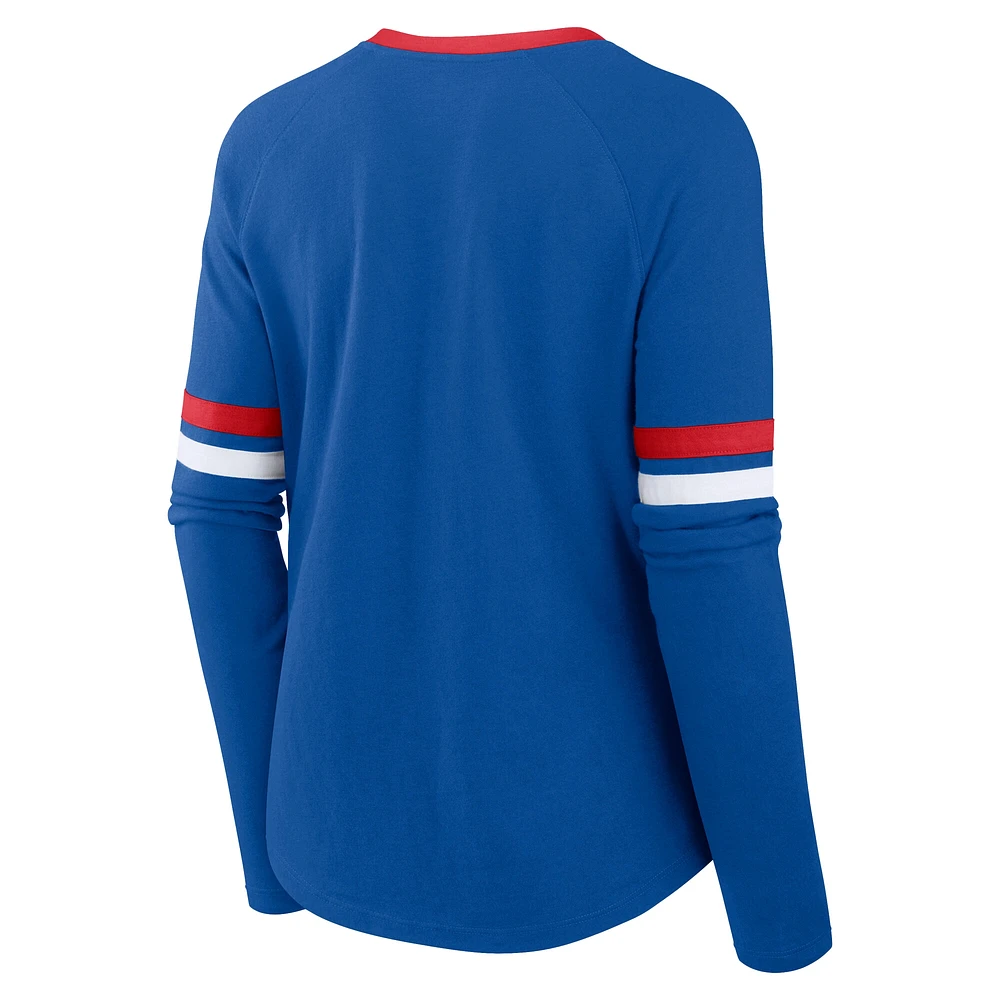 Women's Fanatics Royal Buffalo Bills Plus Won & Done Lace-Up V-Neck Long Sleeve T-Shirt