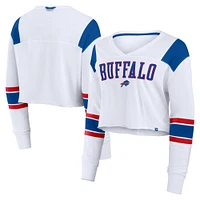 Women's Fanatics White Buffalo Bills Stretch Cropped Long Sleeve V-Neck T-Shirt