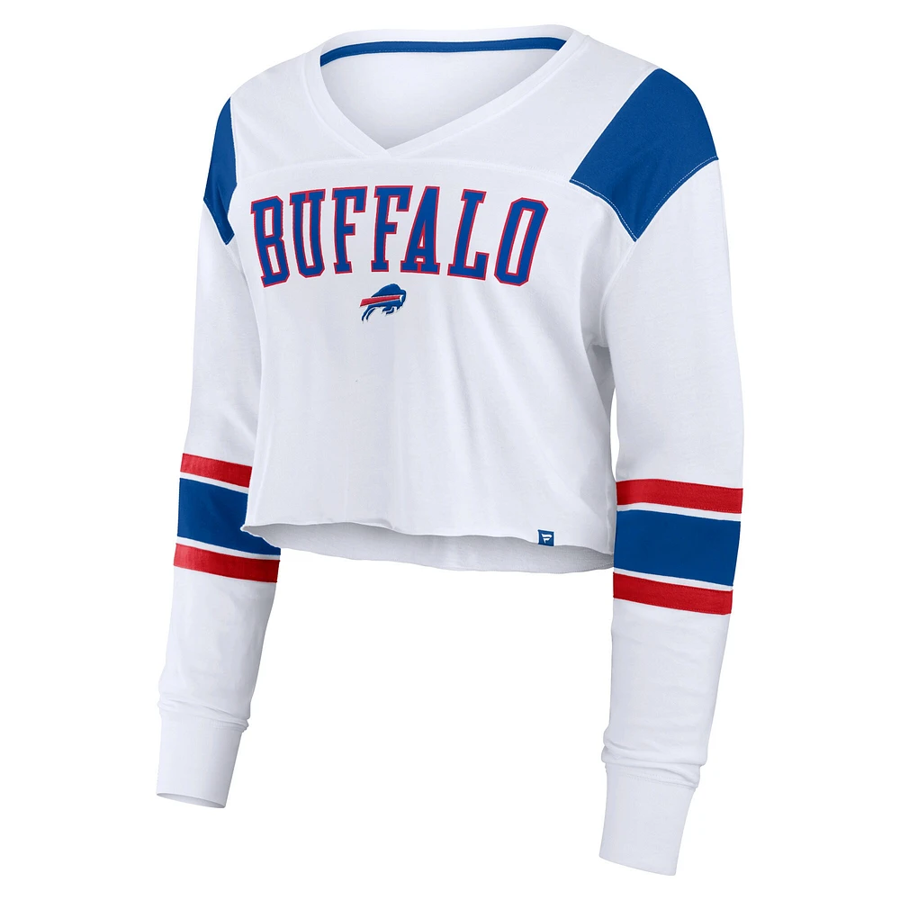 Women's Fanatics White Buffalo Bills Stretch Cropped Long Sleeve V-Neck T-Shirt