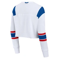 Women's Fanatics White Buffalo Bills Stretch Cropped Long Sleeve V-Neck T-Shirt