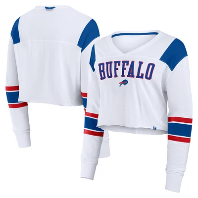 Women's Fanatics White Buffalo Bills Stretch Cropped Long Sleeve V-Neck T-Shirt
